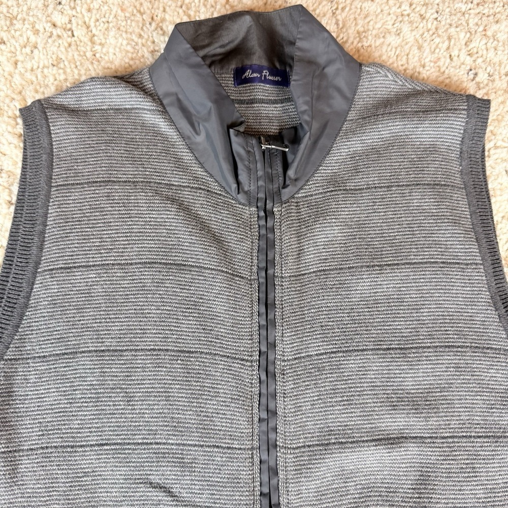 Alan Flusser Full Zip Golf Sweater Vest Gray Size Large 100% Cotton Zip‎ Pockets